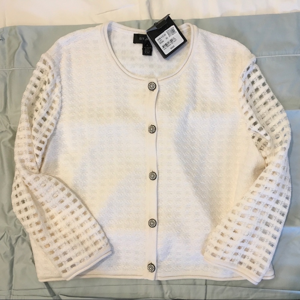 St. John NWT Creme Cardigan beautiful buttons XL
